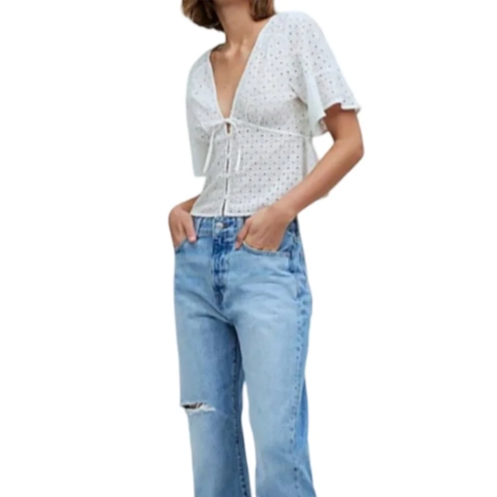 Madewell Lua Eyelet Lace White Cotton Blouse Wrap Top Size S NWT - Picture 7 of 12